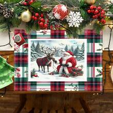 1/4/6 Stücke Weihnachts-Schneemann, Weihnachtsmann und Elch Serie Tischsets, hauptsächlich für Weihnachten, Weihnachtstag Tischsets, geeignet für Party, Küche, Restaurant Dekoration, rutschfest und hitzebeständig, fröhliche Elch Tischsets für Bauernhof, Innenküche, Tischdekoration für Familienfeiern, geeignet für Küchentisch Innen/Außen, abwaschbare Tischsets, die man abwischen kann.