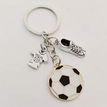 Men's Football Player Keychain - Cartoon Football And Sneaker Design, White With Black Accents, Durable Metal Key Ring, Easter And Valentine's Day Gift For Sports Fans