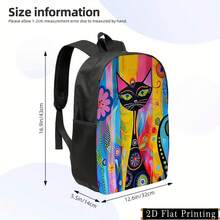 Vibrant Cat Print Backpack - Lightweight Large Capacity Foldable Daypack With Adjustable Straps & Side Pockets, Stylish Casual Unisex Design For School, Travel, Daily Use, Cat Backpack, Urban Commuting, Playful Pattern, Durable Construction, Zipper Closure, Urban Travelers - Mixed Color - View 4