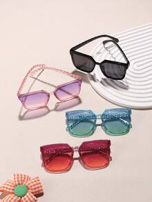 4PCS Boys And Girls 6-12Y Candy-Colored Casual Basic Square Fashion Glasses, Suitable For Daily Outfit Matching And Holiday Outings - 彩色 - 查看 6