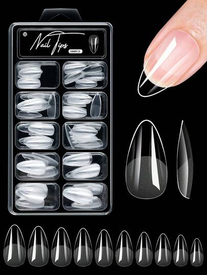 100pcs Acrylic Nails Fake Capsule Half Matte Short Almond Artificial Nail Extension Soft Gel Tips Accessories Tools Nail Supplies