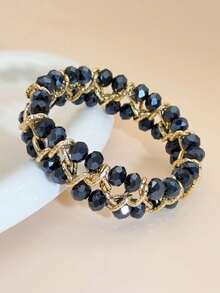 1pc Handmade Beaded Bracelet With Bright Crystal & Aluminum Chain, Reversible Design, Suitable For Women, Party, Wedding, Beach, Holiday, Classic & Fashionable Gift