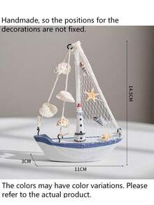 1pc /Wooden Ocean-Style Shell Crack Boat Ornaments, Creative Sailboat Model, Handicraft Decorative Desktop Decor - Multicolor - View 15
