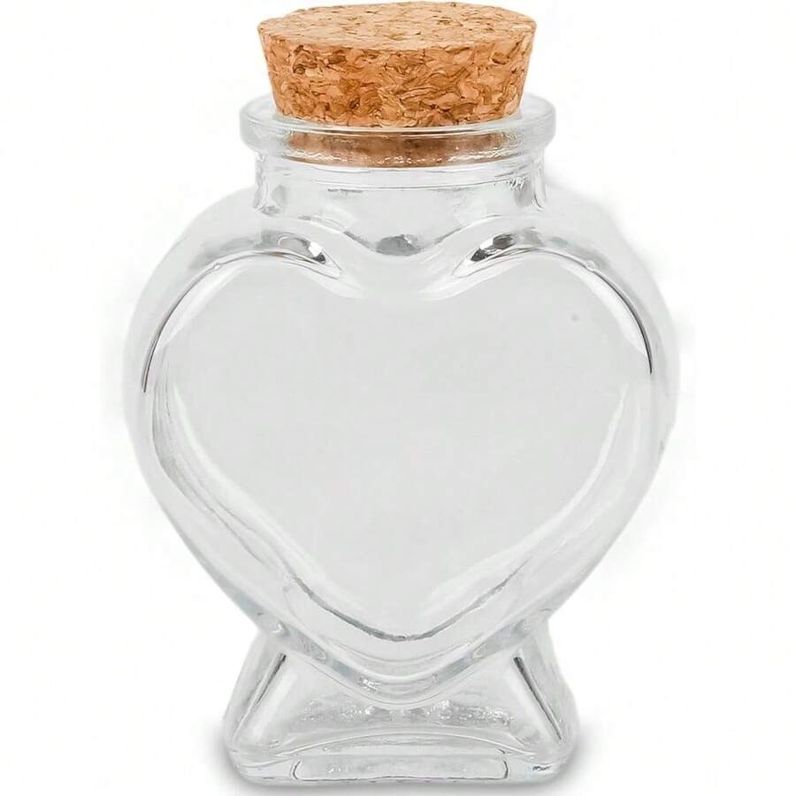 50ml Empty Clear Glass Heart-Shaped Bottle With Cork Stopper Decorative For Wedding DIY Art Craft Single Piece Glass Vial For Event Decor - 預設 - 查看 1