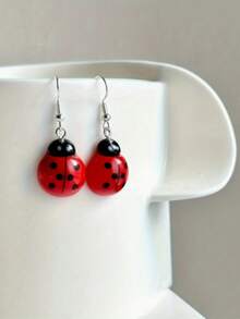 1对可爱迷你逼真甲虫耳环，精美瓢虫吊坠项链，迷人昆虫动物耳环，适合日常佩戴、派对、节日等场合。 - 紅色 - 查看 1