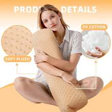 女士长腿毛绒枕，孕妇侧睡圆柱枕，可拆卸可水洗记忆棉圆枕，缓解颈椎疼痛，圆柱枕，可拆卸枕套，睡眠颈枕，天鹅绒波点生日/节日礼物 - 灰色 - 查看 4