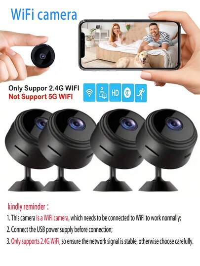 1pc/ Mini Wireless WiFi Security Camera, 2.4GHz, USB/Battery Powered, Portable Indoor/Outdoor Monitoring Home, Office, Car, Pets, Motion Detection, Night Vision,