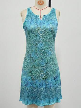 时尚轻盈优雅女士休闲度假印花长裙，适合外出、居家、旅行、工作、春夏季