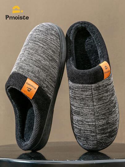 Pmoiste Pmoiste Hausschuhe für Herren, gestrickt mit Memory-Schaum, warm für den Winter, weich für Zuhause, Patchwork-Design, Schwarz