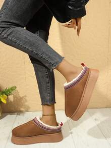 2024冬季新款外贸女款加绒保暖厚底无跟包头羊毛半拖鞋 - 黃色 - 查看 5