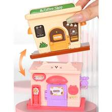 迷你可爱梦幻屋过家家玩具公主 DIY 卡通模块化娃娃屋咖啡厅商店面包店超市娃娃屋 DIY 微型学龄前女孩幼儿生日万圣节圣诞节礼物教育建筑玩具套装
