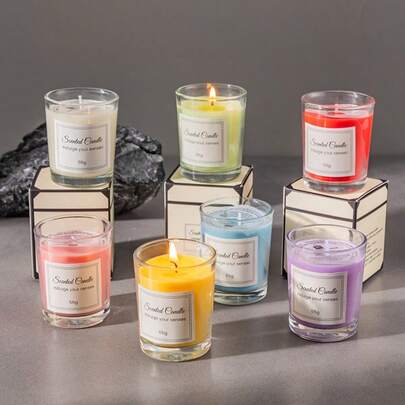 1pc INS-Style Scented Candle, Glass Cup Soy Wax, For Home And Hotel Use, Creative Long-Lasting Fragrance Candle