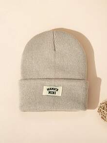 1pc Newborn Baby Solid Color Letter Mini Casual Beanie Hat, Simple Knit Warm Comfortable Sleeping Cap, Windproof Winter Outdoor Hat, Autumn/Winter