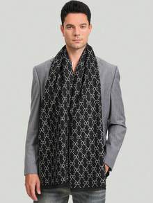 1 件优质男士字母图案围巾，柔软舒适，百搭冬季配饰，适合搭配西装、外套、节日礼物，保暖防风 - 彩色 - 查看 4