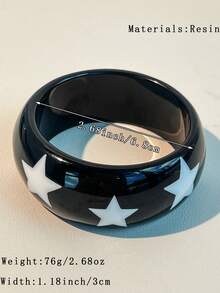 1pc Punk Style Black & White Contrast Resin Bracelet, Multi-Element Rivet Design With Star Decor, Asymmetric Round Jewelry Fashion Gift For Women, Suitable For Daily Wear - Multicolor - View 2