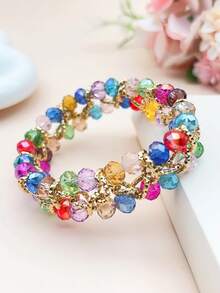 1pc Handmade Beaded Bracelet With Bright Crystal & Aluminum Chain, Reversible Design, Suitable For Women, Party, Wedding, Beach, Holiday, Classic & Fashionable Gift