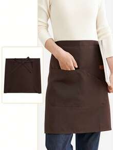 1 pieza Delantal de cocina, delantal de chef para hombres y mujeres con bolsillos grandes, delantal de cintura con 2 bolsillos - Delantal corto negro para camareros y camareras, de lona con espalda cruzada, resistente y ajustable, para camareros, cocina, baño, hogar, proveedores domésticos