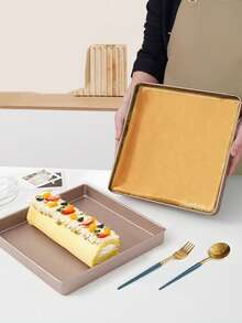 11 英寸 - 28x28 方形深，油布，油刷，蛋糕卷烤盘模具，家用不粘花生脆，雪花蛋糕模具，厨房烘焙工具，可重复使用 - 金色 - 查看 2