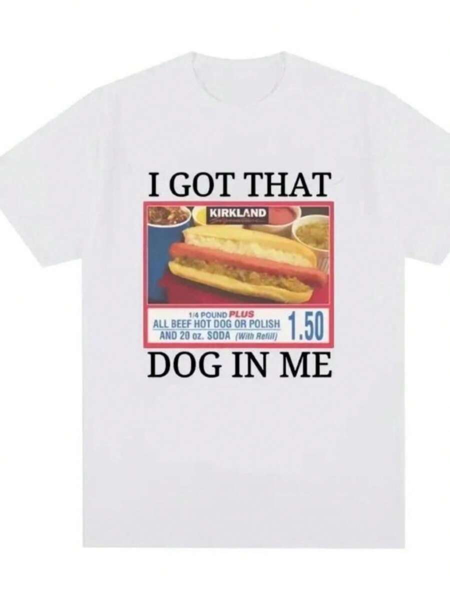 I Got That Dog In Me Costco Graphic T Shirt Funny KirklandS Hot Dog Meme Tee Shirt Women's Vintage Style Short Sleeve T-Shirt - 白色 - 查看 1