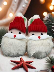 1 双青少年圣诞老人节日保暖内衬平底休闲家居拖鞋，秋冬保暖 - 紅白色 - 查看 10