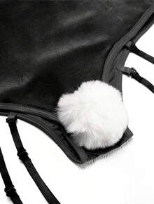 Body de cosplay de conejito navideño sexy con detalles de cordones cruzados sin espalda y mangas en los brazos, diseño de tirantes finos sin mangas - Negro - Ver 4