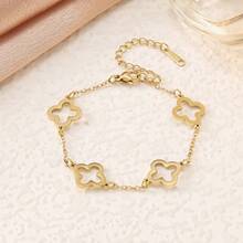 1 Set de Brazalete Minimalista de Flor Hueca de Acero Inoxidable, Conjunto de 3 Piezas, Elegante, Versátil, Creativo, Adecuado para Mujer, Uso Diario, Regalo para Ella