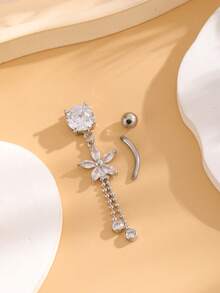 1 قطعة خاتم سرة مرصع بالزركونيا بتصميم الفراشة والنجمة الخماسية