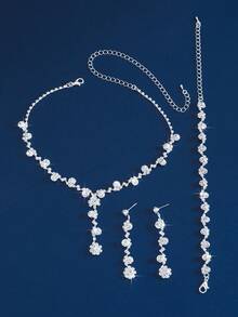 1 set Collier minimaliste avec fleurs en strass, accessoires pour la Saint-Valentin - Blanc - Voir 8