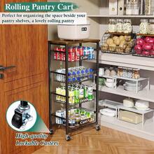 Fruit Basket, 5 - Tier Utility Kitchen Organizer And Storage Cart With Pull - Out Baskets And Wood Top, Rolling Pantry Kitchen Cart On Wheels Fruit Potato Onion Vegetable Snack Produce - Black + 5 Tier - View 5