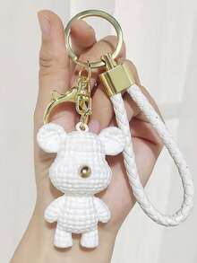 1pc Cute Cartoon Heart Knitted Car Key Chain Pendant, Couple Rabbit & Bear Keychain, Lovely Plush Christmas Gift