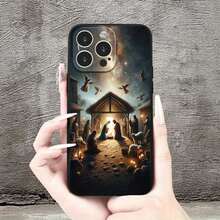 Funda de Teléfono con Diseño de Patrón de Navidad de Cristo y Jesús para 11/12/13/14/15/16 Pro Plus, Cubierta Protectora de TPU Negra, Regalo Exquisito - Colores mixtos - Ver 2