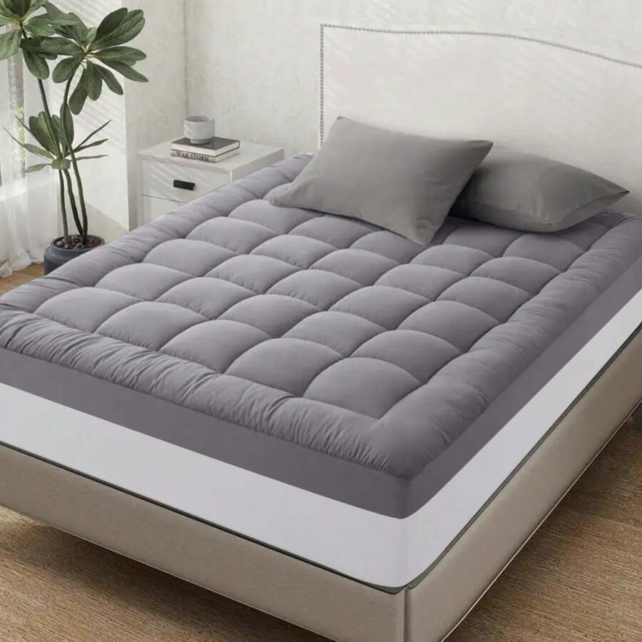 Thick Quilted Mattress Pad - Ultra-Fluffy Soft Topper With Breathable Fabric, Machine Washable, Foldable, 8-10cm Thick, Ideal For Home And Hotel Use, Hotel Mattress Topping | Quilted Texture | Machine Washable Cover, Mattress Pad - Gray - View 1