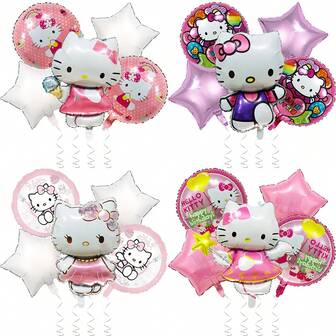 Sanrio 5pcs Helo Kitty Foll Balloons Kit Sanrio Themed Party Aluminum Film Baloons Cute Kitty Balloons Wedding Birthday Party 0utdoor Decorations