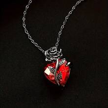 Gothic Rose Heart Necklace For Women Jewelry Flower Heart-Shaped Choker Valentine's Day Jewelry Gift - 紅色 - 查看 2