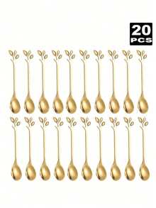 2pcs/6pcs/20pcs Stainless Steel Leaf Shaped Coffee/Tea/Dessert Spoons Shaped Coffee Stirring Spoon, Dessert Spoon, Suitable For Kitchen, Restaurant, Afternoon Tea, Wedding And Party Spoons,Kitchen,Christmas Gift - Multicolor - View 7