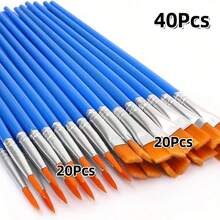 10/20/30/40/50/60Pcs Fine Nylon Hair Detail Flat Paint Brush For Watercolor Painting - Blue - View 19