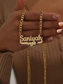 Personalized Double-Layer Pendant Nameplate Necklace 18K Gold-Plated Nameplate Necklace, Custom Name Necklace, Gold Silver Name Necklace, Dual Nameplates, Personalized Necklace, Personalized Jewelry For Her, His Christmas Gift,New Year Glamour - Style 4 - View 1