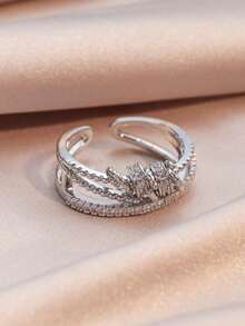 Multi-Layer Rotating Flexible Fidget Ring With Rhinestones (1Pc), Adjustable Open Design, Casual Versatile Daily Wear Jewelry 5XE0 - 銀色 - 查看 2