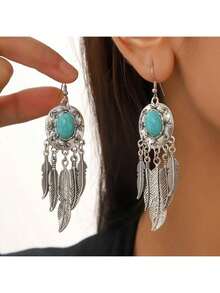 Bohemian Earrings, Designed With High-End Tassel Feather Earrings, A Must-Have Item For Fashionable Women, A Gift For Friends, A Treasure For Women, A Christmas Gift, And Daily Wear - Silver - View 7
