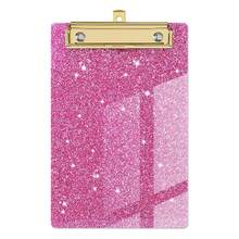 1pc Sparkling Glitter Acrylic Clipboard - Durable PMMA Material, 6 Vibrant Colors (Blue, Pink, Green, Purple, Yellow, White) With Metallic Edges & Sparkling Glitter - Compact Portable Design For Classroom, Office, School, Notebooks & Journals
