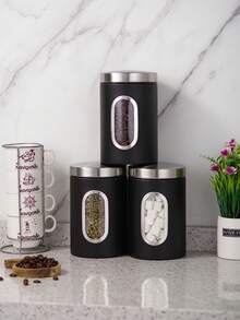 NYKAINMAN 3pcs Tea Jar, Black Coffee Storage Jar, Candy Jar, Mask Jar, Set Of 3 Pieces With Sealing Ring, Moisture-Proof Sealing Jar, Milk Powder Jar, Coffee Jar - Multicolor - View 8