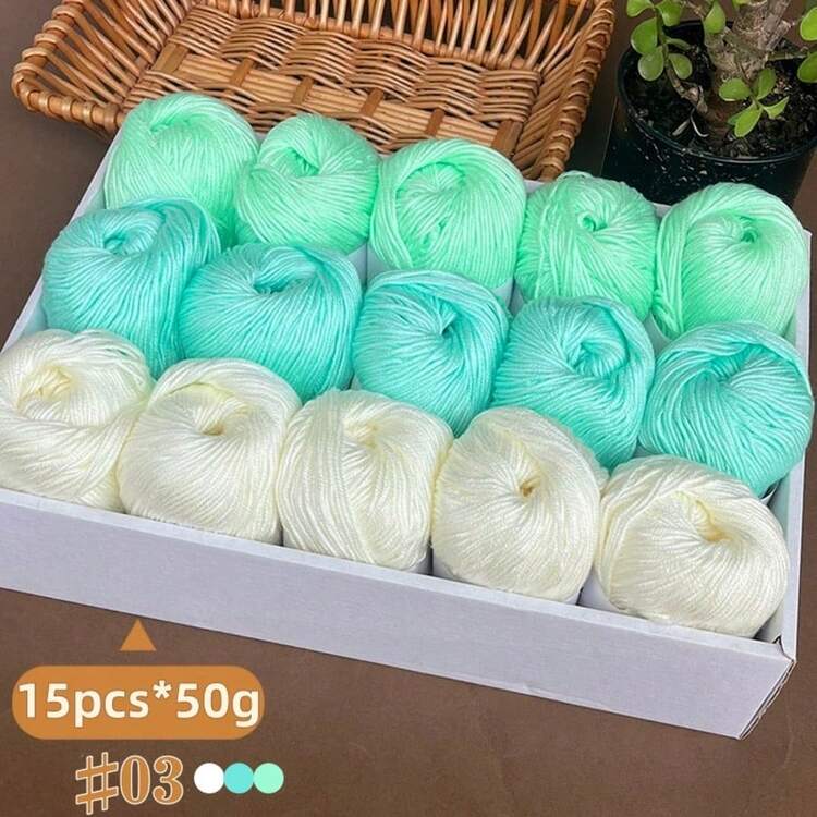 750g, Set de 15 piezas de hilo de mezcla de lujo - Combinación de 3 colores [Aprox. 750g/15 bolas por paquete], Beige suave, Hilo de artesanía multicolor para tejer a mano, Adecuado para mantas de bebé, bufandas, cárdigans, chales y manualidades DIY - 15 ovillos de hilo para bebé de colores a juego - Añade 12