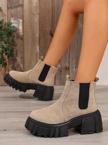 Stivaletti alla caviglia con platform per donna, autunno/inverno, stile minimalista e versatile, punta tonda tipo Chelsea, adatti per uso quotidiano e streetwear, stivali da motociclista