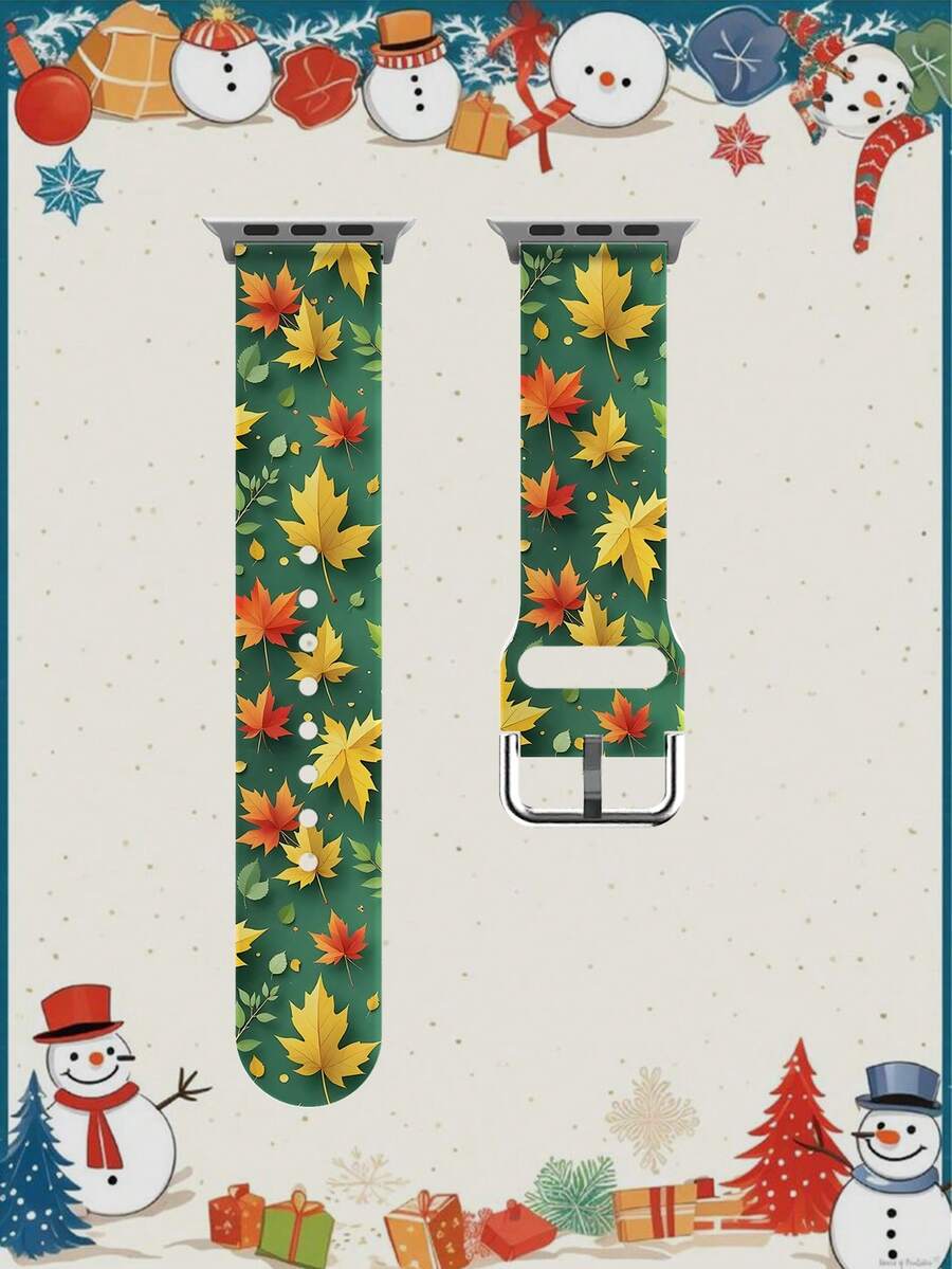 1pc Green Maple Leaf Soft Elastic Breathable Comfortable Replacement Wristband Strap Compatible With Samsung, Garmin, Honor Smartwatches, 38mm 40mm 41mm 45mm 44mm 42mm 46mm 49mm, Fashionable Casual Multi-Color Silicone Band Compatible With Apple Watch Ultra Series SE/11/10/9/8/7/6/5/4/3/2/1
