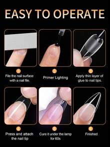 120/240/600 piezas Puntas de uñas almendradas cortas Puntas de uñas de gel transparente suave y mate a media cobertura Puntas de uñas acrílicas prefijadas para extensión de uñas, manicura y uñas postizas en casa