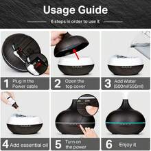 18.6-Ounce Large-Capacity Smart Aroma Diffuser, Remote Control And 7-Color LED Wood Grain Humidifier, Including 6 Kinds Of Home Office Essential Oils - Multicolor - View 5
