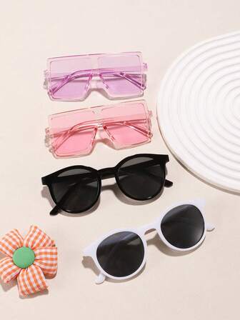 4 piezas de gafas de moda de unicolor con marco cuadrado y redondo de acrílico para niños y niñas de 6 a 12 años, adecuadas para salidas, combinación de atuendos y regalos festivos