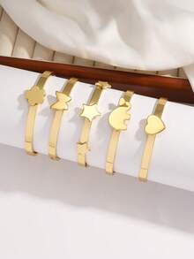 1pc Minimalist Fashion Gold-Tone Copper Bracelet, Heart, Pentagram, Flower, Elephant, Butterfly Designs, Holiday Gift