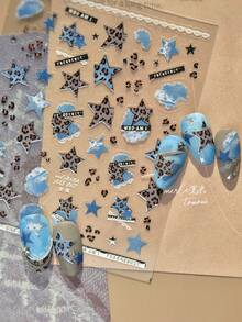 1pc Gothic Leopard Print Nail Art Sticker, 3D Embossed Denim Cross Leopard Velvet Decorative Pattern Design, Self-Adhesive Nail Sticker Decor, Nail Stamping, Nail Sticker, Reusable, For Women, Autumn/Winter Holiday Gift