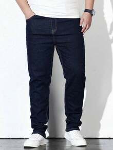 Jeans For Men Straight Plus Size Big Size Denim Pants Classic Daily Black Gray Blue - 深色水洗藍 - 查看 3